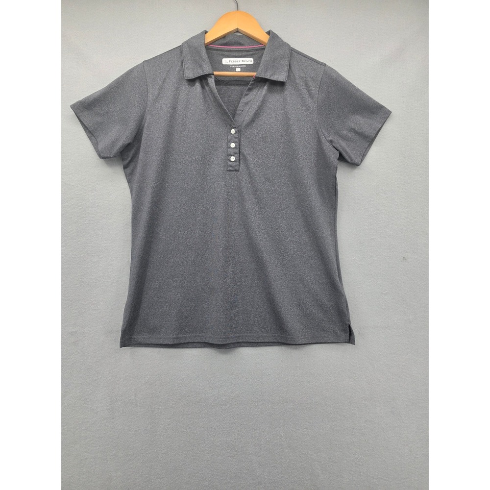 Pebble Beach Performance Golf Polo Shirt Womens Large Gray Short Sleeve Stretch